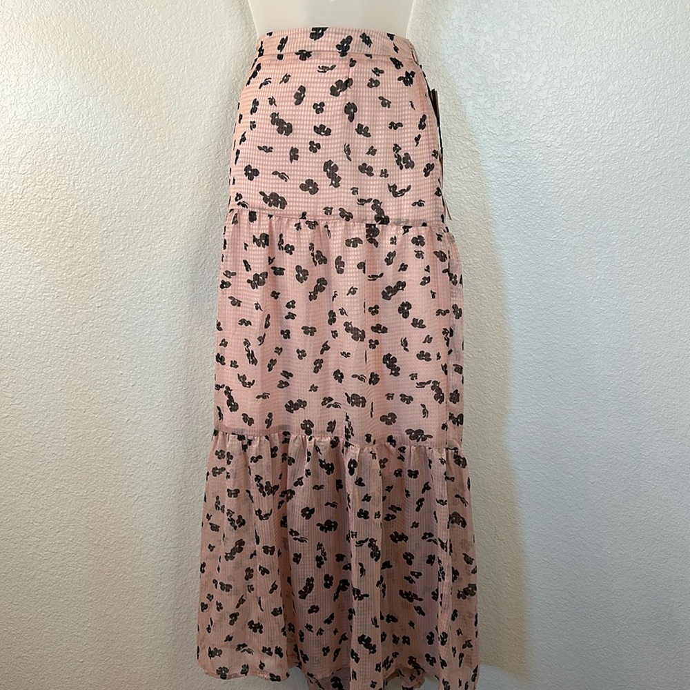 Leith NWT Pink Puff Floral Drift Tiered Maxi Skirt Size Large - Picture 4 of 11
